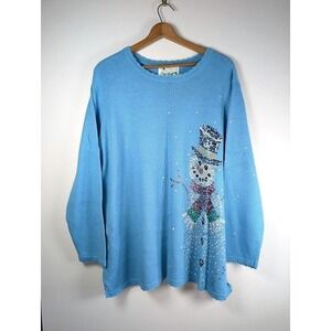 Quacker Factory Sweater Size 3X Knitted Beaded Christmas Snowman Holiday Grandma